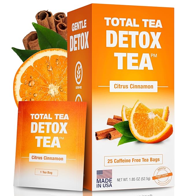 Total Tea SIimming Detox Tea Caffeine Free - 25 Day Detox - Herbal Tea with Chamomile, Hibiscus Tea & Ginger Root for Colon Cleanse – Natural Citrus & Cinnamon Fruit Tea for Digestive Health - Bloomnest