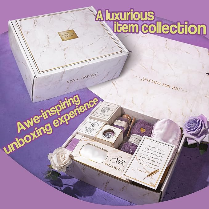 Gift Baskets For Women,12PC Birthday Gifts,Thinking Of you Gifts for Women,Care Package,Grief,Sympathy,thank you,Condolences (Purple) - Bloomnest