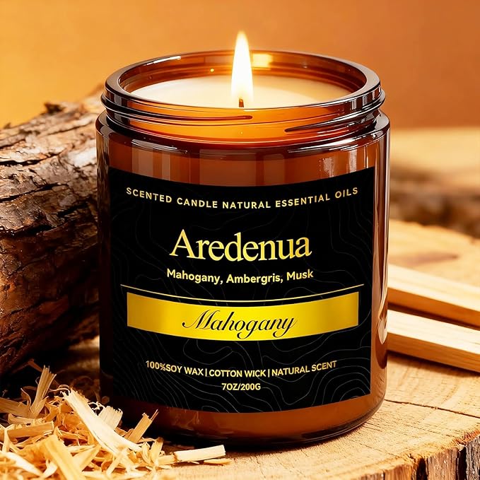 Mahogany Candle – Soy Candle with Rich Wood & Warm Aroma, Long Lasting Scented Candle for Home, Office, Lounge, Cozy Relaxation, Gift for Men & Women - Bloomnest