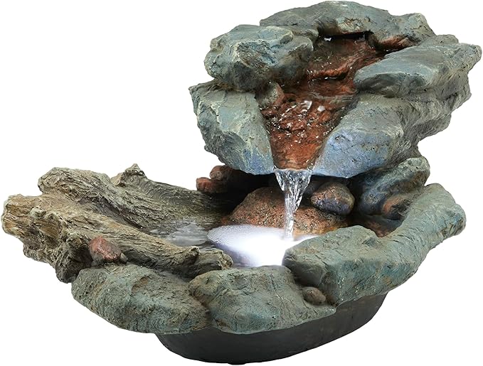 Alpine Corporation 20" Long Indoor/Outdoor River Rock Waterfall Tabletop Fountain with LED Lights - Bloomnest