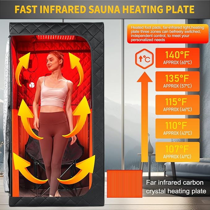 Infrared Sauna Box, Portable Infrared Sauna for Home, Personal Infrared Sauna with 660nm Red Light Threapy, Remote Control, Heating Foot Pad, Upgraded Comfortable Chair iDOTODO