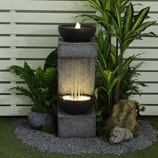 Waterfall Fountain Outdoor Garden Decor for Patio, Backyard, Deck, Porch and Home Art Decor, Outdoor Fountains and Waterfalls with Lights and Pebbles - Bloomnest