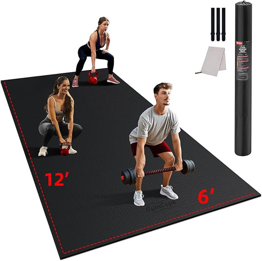Large Exercise Mat for Home Workout,12‘x6’/10'x6'/9'x6'/8'x6'/7'x5'/6'x4' (7mm) Extra Thick Workout Mat, High-Density Gym Mat for Cardio, Jump Rope, MMA, Weights (Shoe-Friendly)