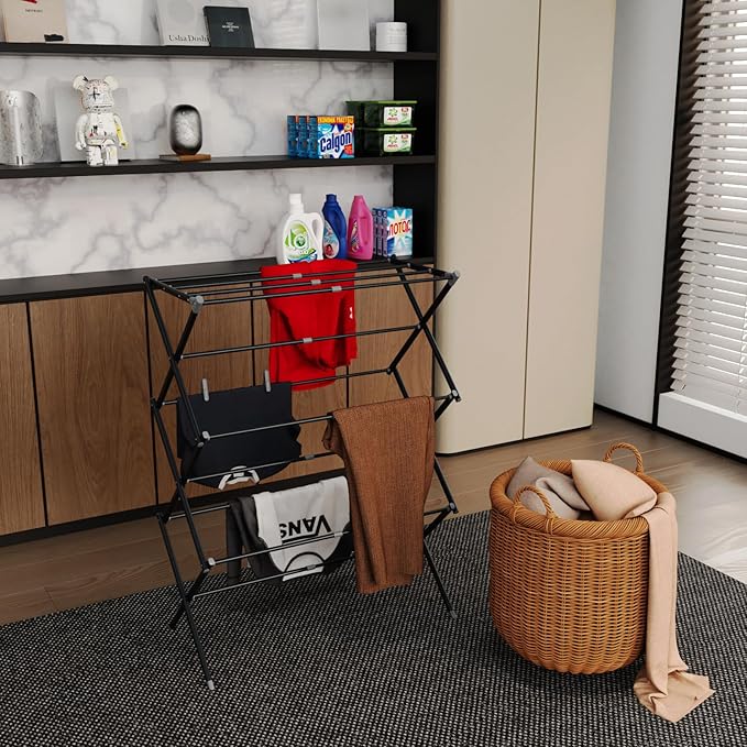 Drying Rack for Laundry, Foldable Clothes Drying Rack, Small Collapsible Dry Rack for Clothes, Use for Indoor & Outdoor Drying Clothes, Black 40"x29"x14.5" - Bloomnest