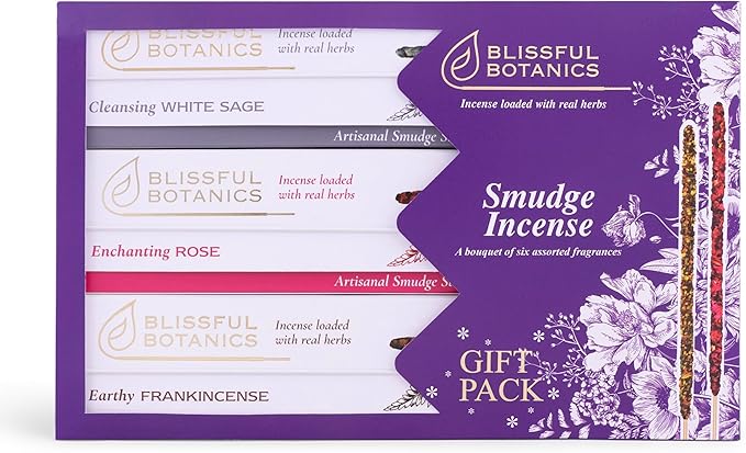 Tulasi Smudge Incense Sticks Gift Pack – 6 Scents x 40g Each – White Sage, Palo Santo, Lavender, Frankincense, Sandalwood, Rose - 48 Natural Herbal Incense for Yoga, Meditation Tulasi