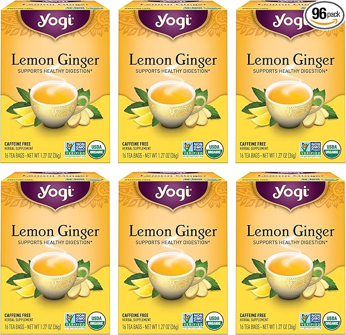 Yogi Tea Lemon Ginger Tea - 16 Tea Bags per Pack (6 Packs) - Organic Ginger Root Tea to Support Healthy Digestion - Includes Lemongrass, Lemon Flavor, Licorice Root, Lemon Peel & More - Bloomnest