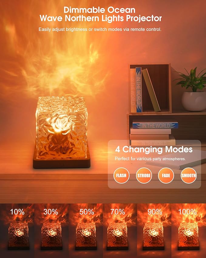 Aurora Ocean Wave Projector Light, Cordless Rechargeable, 16 Colors 4 Modes Northern Lights Lamp with Touch & Remote for Bedroom, Water Ripple Night Light for Room Decor Ambient Mood Lighting - Bloomnest