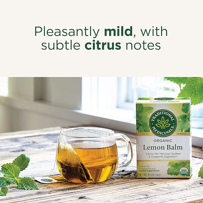 Traditional Medicinals Organic, Lemon Balm - Supports Stress Relief & Digestive Health - Kosher, Non-GMO, Caffeine-Free, Compostable - 16 Tea Bags - Bloomnest