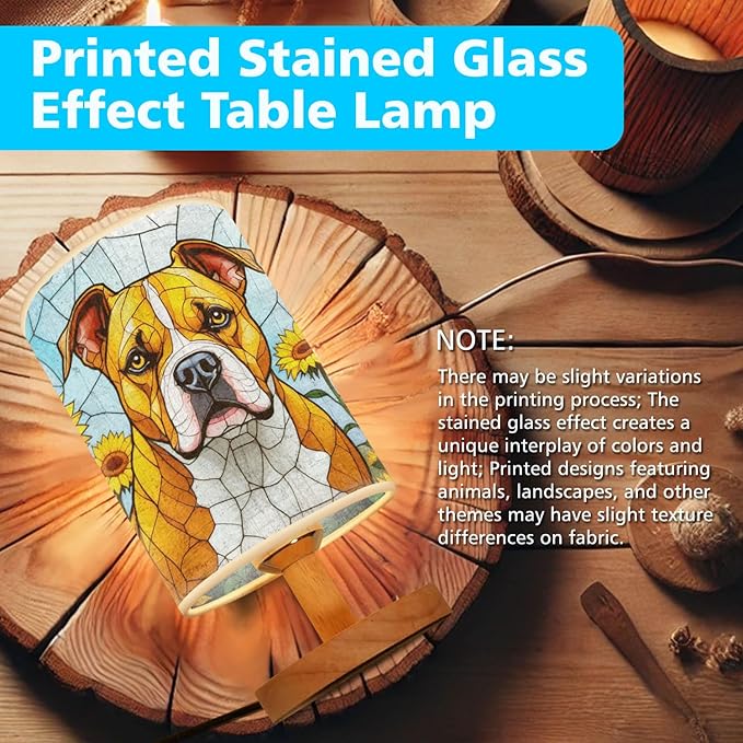 Staffordshire Bull Terrier Table Lamp LED 3-Color Pressed Bedside, Dog Shade Lamp with Wood Base for Bedroom Living Room Desk Office - Bloomnest
