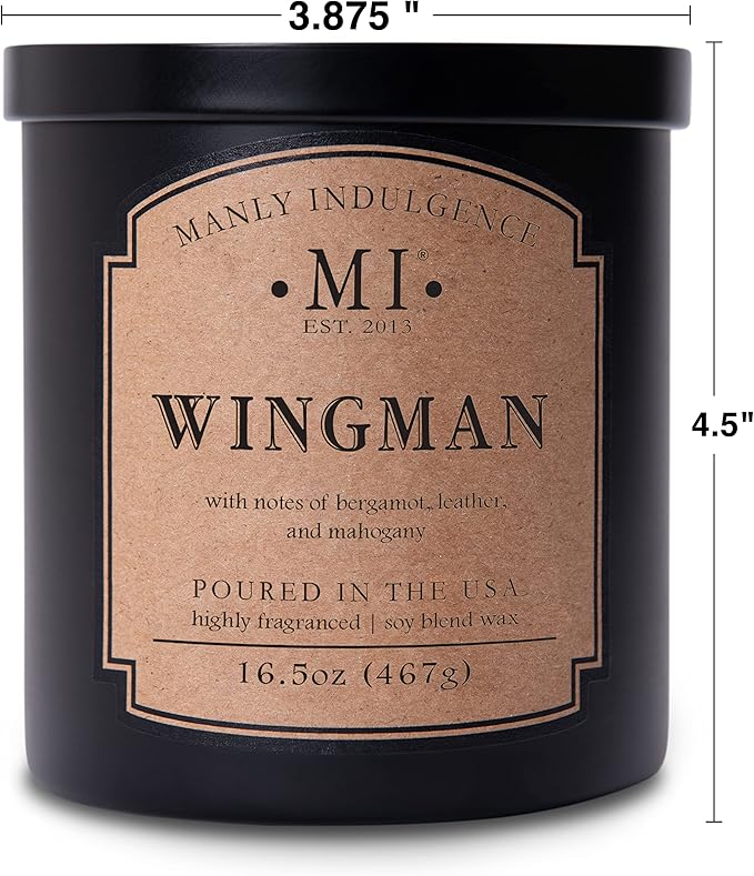 Manly Indulgence Wingman Scented Candles for Men, 2 Wick, 16.5 oz, Premium Soy Blend Wax, 60H Burn, Candles for Home Scented - Made in The USA - Bloomnest