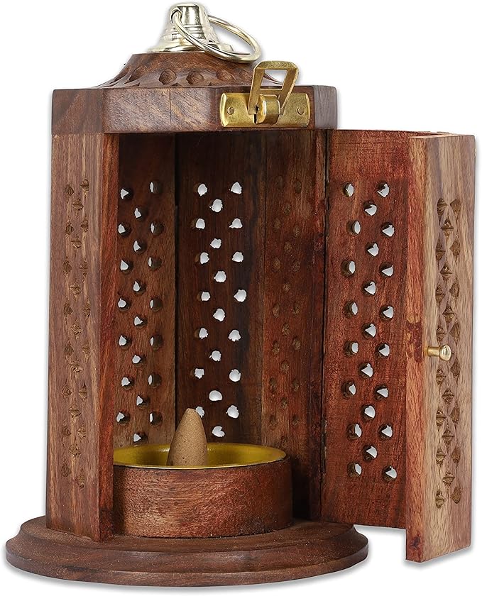 Bless-International Traditional-Handmade-Burner Wooden-Incense-Stick-Holder Ash-Catcher-Stand for-Aromatherapy-Meditation-Yoga (7 Inch Letter Box Wooden Charcoal/Cone) - Bloomnest