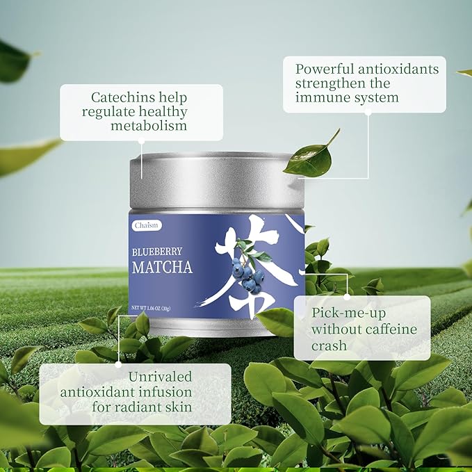 Chaism Blueberry Matcha Latte Mix - Premium Matcha Green Tea Powder Gluten-Free Vegan, 1.06oz Tin - Bloomnest