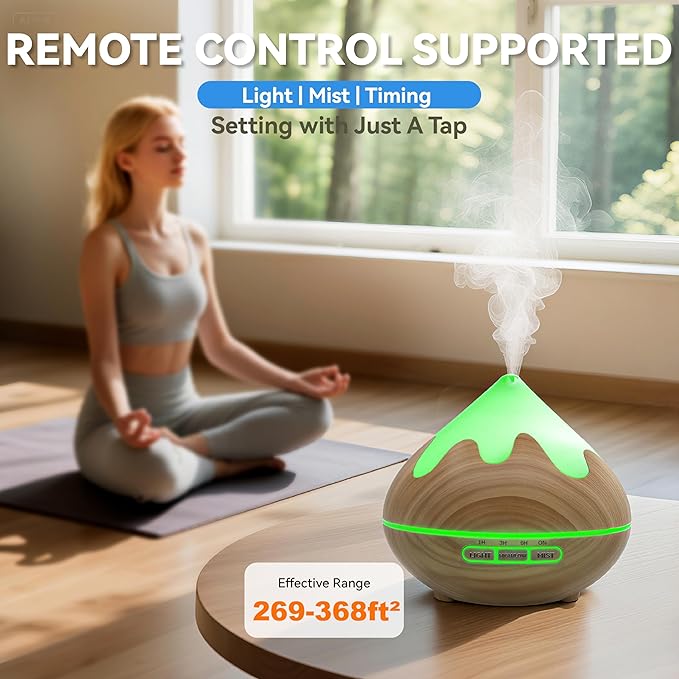 500ML Essential Oil Diffuser, Aromatherapy Diffuser with Remote Control, Multifunctional Air Diffusers for Home Office Room, Fragrance Aroma Diffuser with 7 Color LED & 2 Mist Mode, Brown - Bloomnest