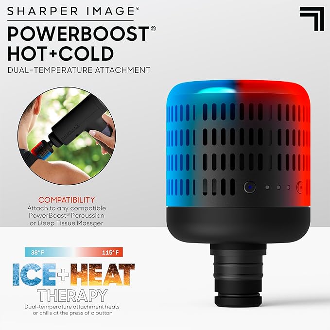 Sharper Image® Powerboost Hot + Cold Dual-Temperature Massage Gun Attachment - Instant Heat & Cold, 6 Temperature Levels, Compatible with Powerboost Massage Guns, Black - Bloomnest