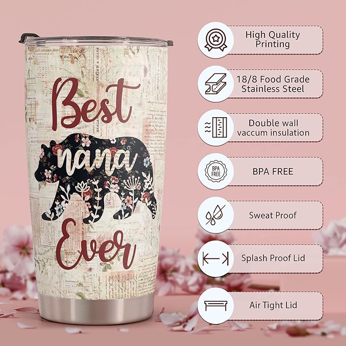 Macorner Mothers Day Gift for Nana & Mom From Daughter, Son for Grandma - Stainless Steel Bear Tumbler 20oz for Women - Bloomnest