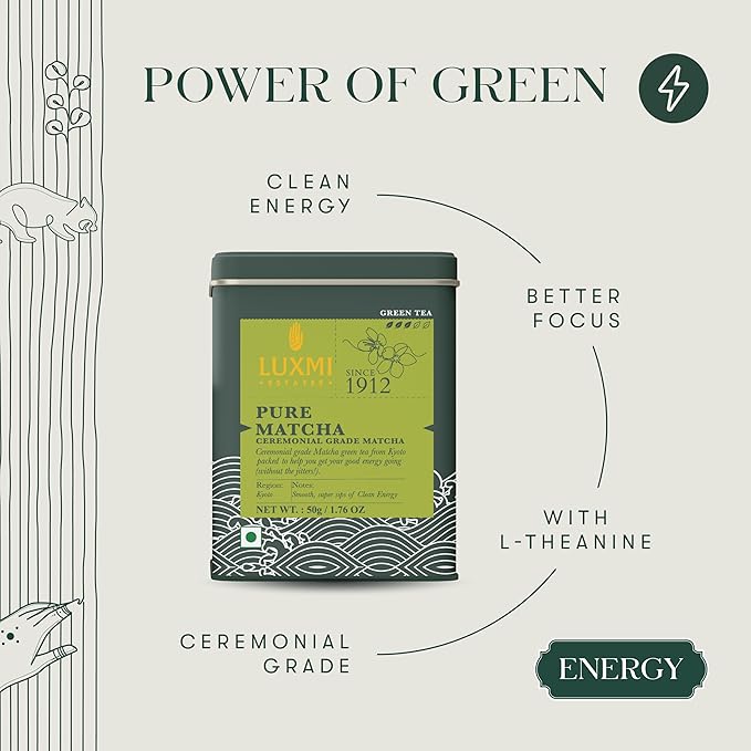 Luxmi Estates - Pure Matcha - Ceremonial Grade Matcha Powder - 50g | Organic, Stone-Ground Matcha Tea, Rich in Antioxidants | Authentic Zen Tea Experience - Bloomnest