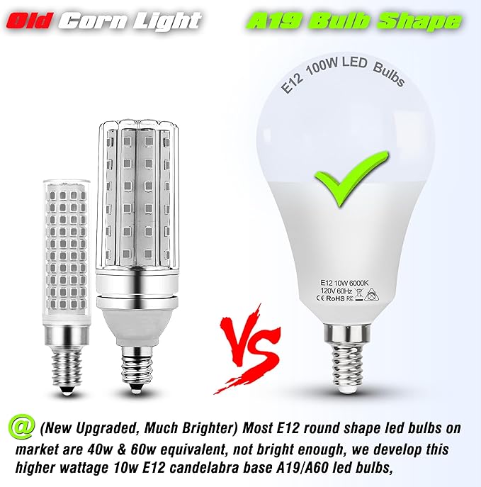 E12 100W Equivalent LED Candelabra Bulbs, E12 A19 A60 LED Ceiling Fixtures Light Bulbs 6000K Daylight White,Bright Small Candelabra Screw Base Globe Shape Chandelier Bulbs 10W 1200lm,Non Dimmable,3Pcs - Bloomnest
