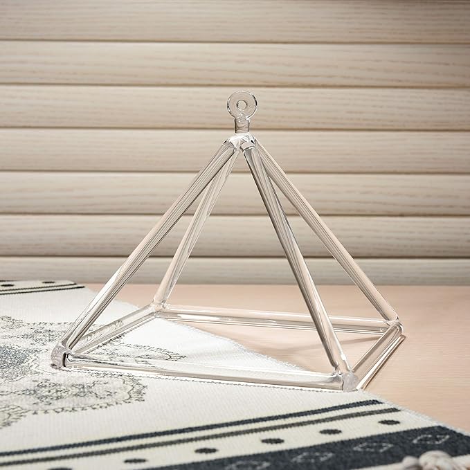 TOPFUND Clear Crystal Singing Pyramid 7 inch with Carrying Case and Quartz Suede Mallet