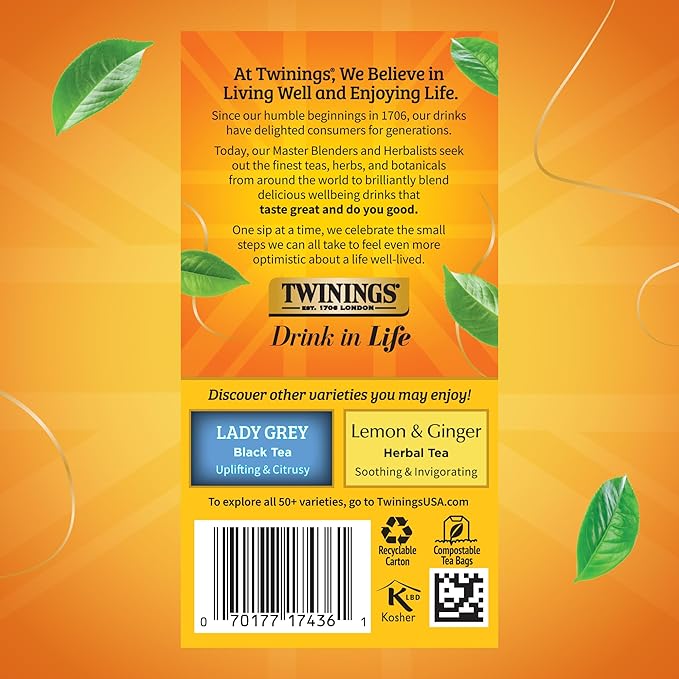 Twinings Earl Grey Lavender Black Tea Individually Wrapped Bags, 20 Count (Pack of 6), Citrus, Bergamot & Floral, Caffeinated, Enjoy Hot or Iced, 120 Teabags - Bloomnest