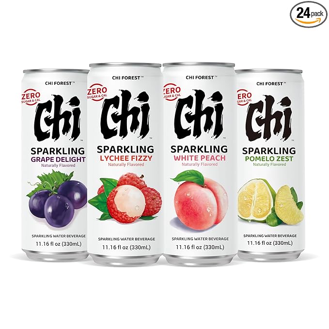 CHI FOREST Sparkling Water Beverage, 4 Flavors Variety Pack, Zero Sugar, 11.16 fl oz Cans (Pack of 24) - Bloomnest