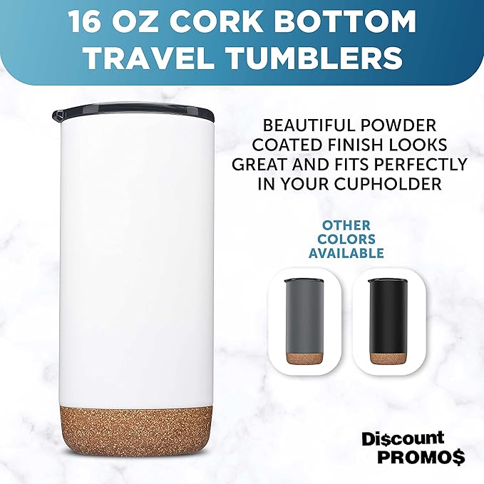DISCOUNT PROMOS Travel Tumblers with Cork Bottom 16 oz. Set of 10, Bulk Pack - Double Wall Insulated, Matte Finish, Perfect for Iced Coffee, Soda, Other Beverages - White - Bloomnest