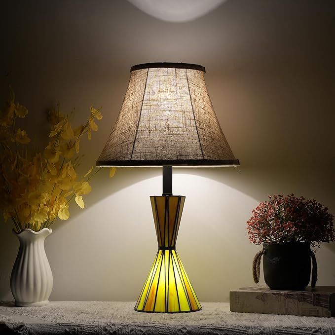 Stained Glass Table Lamps for Living Room 3-Way Dimmable Bedside Desk Lamps with 12 inches White Shade for Living Room Home Office - 2 LED Bulbs Included - Bloomnest