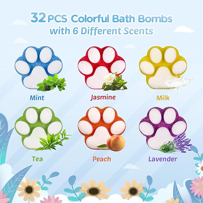 Bath Bombs for Kids with Surprise Inside, 32 Pack Paw Bath Bombs with Toy, Ocean Animals and Space Planet Toys SPA Fizzy Handmade Natural Bath Bomb Gift Set at Christmas, Birthday - Bloomnest