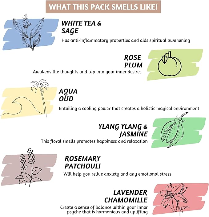 Folkulture Incense Sticks | Set of 6 (120 Non Toxic-Stick) | 45 Mins Burn Time | Rosemary, Jasmine, Lavender and Sage Inscents-Stick | Organic Sleep Incense | Insence-Sticks Variety Pack