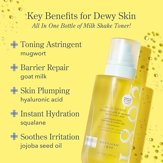 Beekman 1802 Milk Shake Hydrating Face Mist - Hyaluronic Acid & Squalane Facial Mist Minimizes Pores & Gently Moisturizes - Makeup Setting Spray - Fragrance-Free - Bloomnest