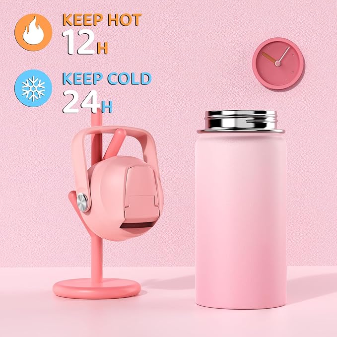 14oz Kids Insulated Water Bottle with Straw Lid - 18/8 Stainless Steel Kid Cup Travel Tumbler Double Wall Vacuum Leak Proof Portable Toddler Water Bottle (Pink+Purple） - Bloomnest