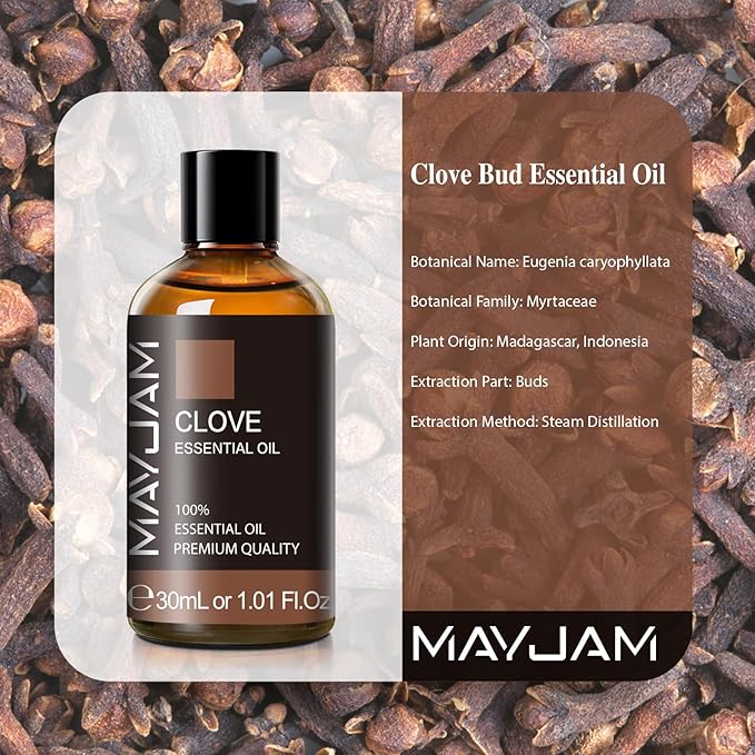 MAYJAM Clove Bud Essential Oil, Premium Pure Essential Oils, 1.01FL.OZ Clove Bud Oil for Diffusers Soap Candle Making, Ideal for Home Office Car Yoga Use - Bloomnest
