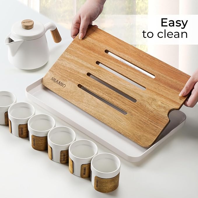 MIAMIO - Japanese/Chinese Tea Set 6 x 3.4 oz/Asian Tea Pot 21 oz with Tea Infuser, Traditional Japanese Tea Cups Set for Tea Lovers/Men/Women (White) - Bloomnest