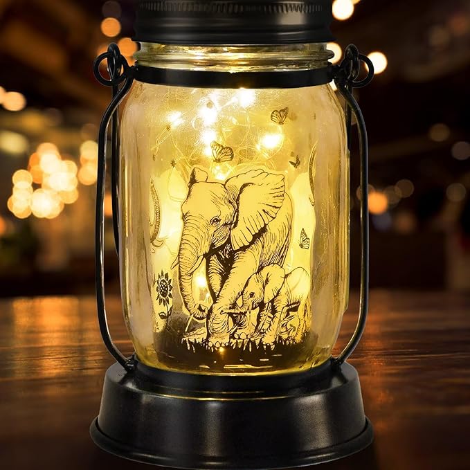 Elephant Gifts for Women/Men Elephant Lovers Solar Lantern Mom Birthday, Mothers Day, Christmas Gifts, Solar Garden Decoration Outside for Yard, Patio,Backyard,Porch, Torches - Bloomnest