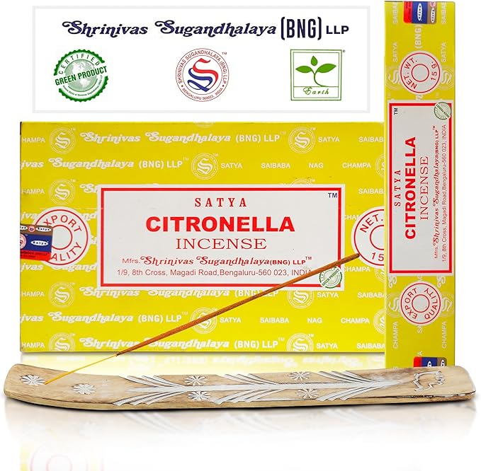 Satya Citronella Incense Sticks, Satya Bng Insenses 15gmx12 Pack with Raajsee Incense Holder Bundle, Satya Nagchampa Natural Incense - Bloomnest
