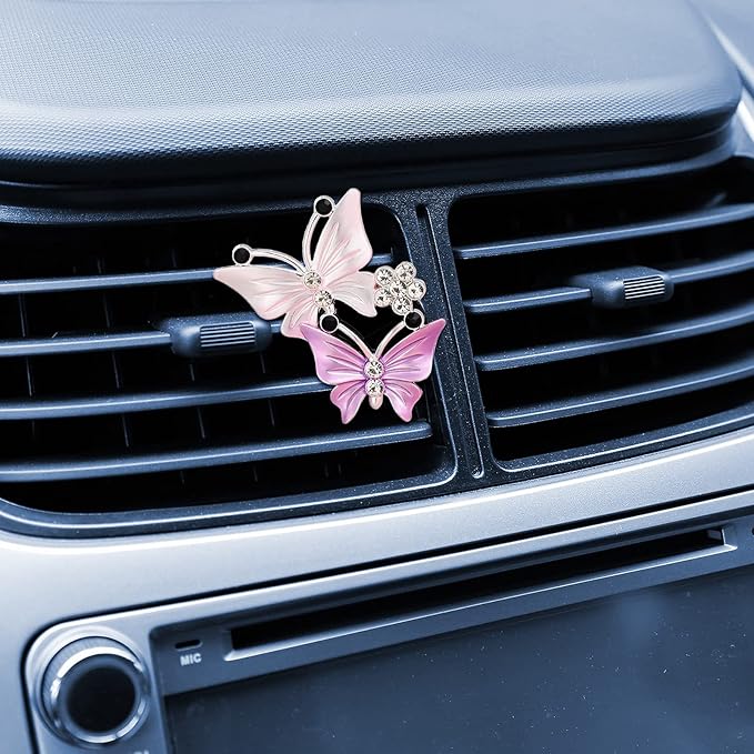 4 Pieces Car Aromatherapy Vent Clips Dual Butterfly Car Air Vent Freshener Perfume Clip Aroma Diffuser Decoration (Pink, Purple) - Bloomnest