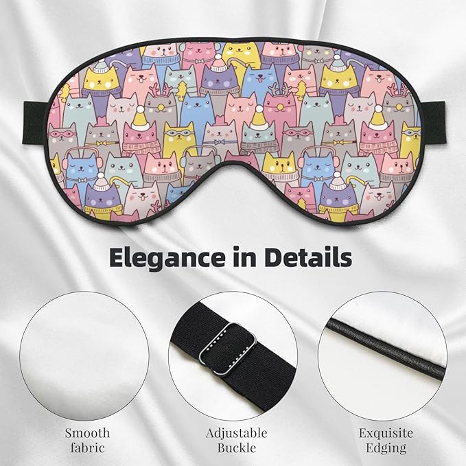 Sleep Eye Mask Christmas Cute Cats Sleep Mask for Women Men Comfortable Eye Mask with Adjustable Strap Soft Eye Cover Blindfold for Travel Yoga Nap Shift Work - Bloomnest