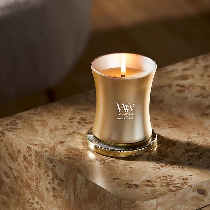 WoodWick Shimmering Spice Scented Candle, Crackles as it Burns, Precious Metals Collection, Home Décor, Gifting, 9.7oz - Bloomnest