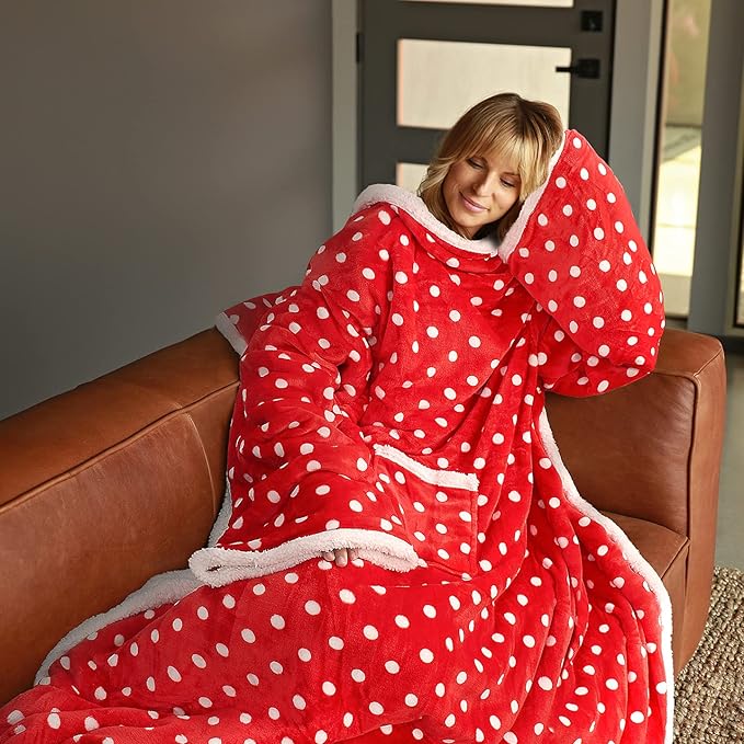 Tirrinia Sherpa Wearable Blanket With Sleeves, Full Body Throw Reading Wrap TV Blankets - Bloomnest
