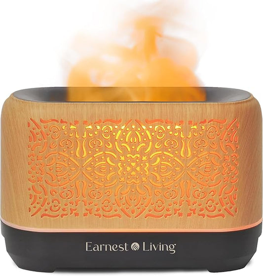 Earnest Living Essential Oil Diffuser Classic Flame Diffuser 200ml Timers Night Lights and Auto Off Function Home Office Humidifier Aromatherapy Diffusers for Essential Oils Wood EarnestLiving