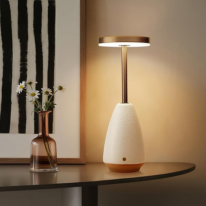 RONDURE 11.0" Ceramic Cordless Table Lamp, Portable Rechargeable Table lamp, Touch Dimmable Warm Ambient Lighting for Living Room, Bedroom, Dining Room, Fast Charging & Long Lasting - Bloomnest