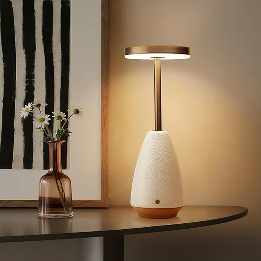 RONDURE 11.0" Ceramic Cordless Table Lamp, Portable Rechargeable Table lamp, Touch Dimmable Warm Ambient Lighting for Living Room, Bedroom, Dining Room, Fast Charging & Long Lasting - Bloomnest