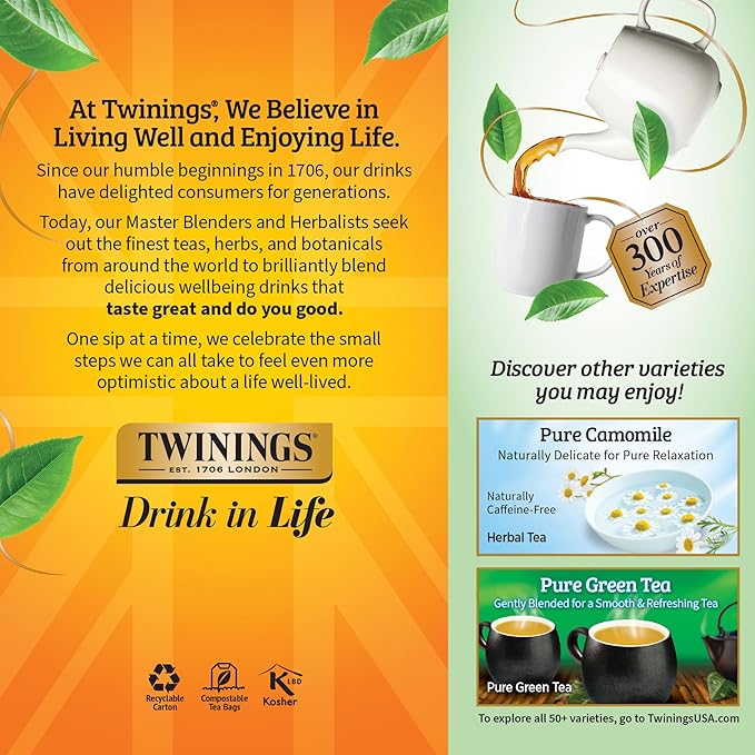 Twinings Pure Peppermint Herbal Tea Individually Wrapped Bags, 25 Count (Pack of 6), Fresh Minty Flavour, Naturally Caffeine-Free, Enjoy Hot or Iced, 150 Teabags - Bloomnest