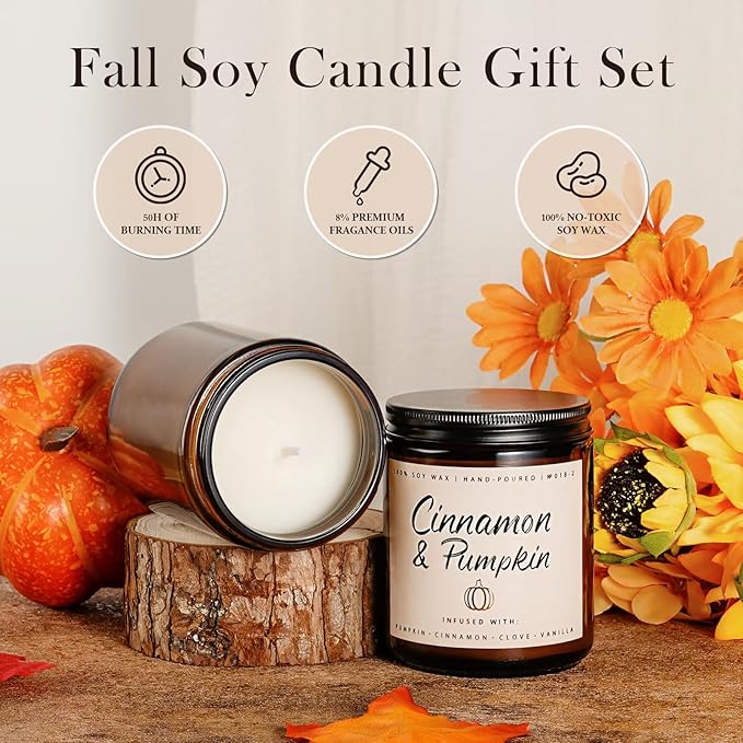 Cinnamon & Pumpkin Scented Candle – Fall Candles for Home Scented, Soy Candles for Home, 7 oz Cozy Pumpkin Candle for Women & Men, Autumn Décor & Holiday Gifts - Bloomnest