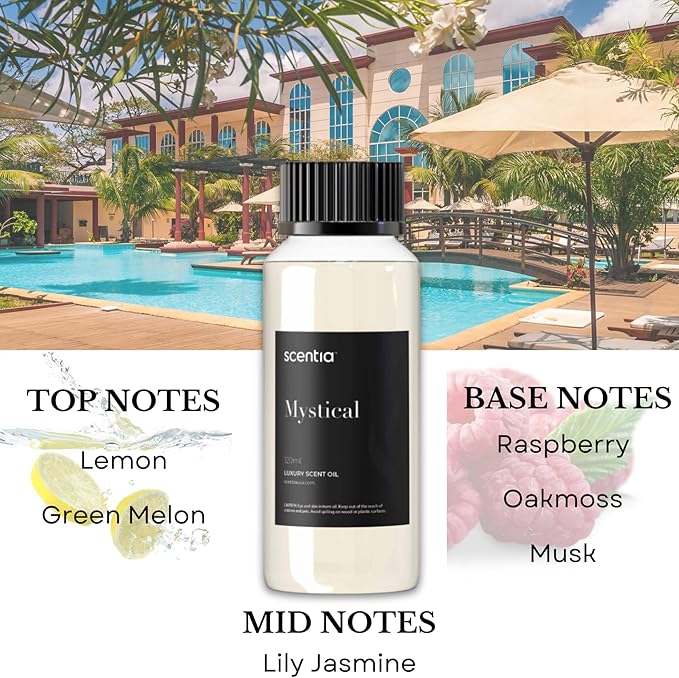 Scentia Hotel Diffuser Oil Inspired by The Wynn, Las Vegas Hotel - 120 mL 4.06 fl oz - Essential Oil Blend Melon, Raspberry, Lily, Jasmine & Lemon for Aromatherapy Diffusers - Mystical - Bloomnest