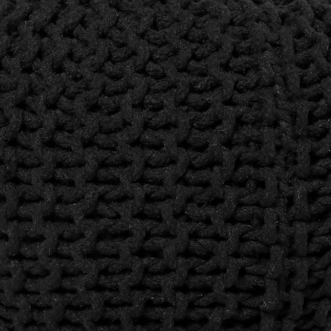 REDEARTH Round Pouf Foot Stool Ottoman - Hand Knitted Bean Bag - Cord Boho Pouffe - Cable Poof Footrest for Living Room - Nursery - Bedroom - Patio - 100% Cotton - Home Decor (19.5"x19.5"x14") - Black - Bloomnest