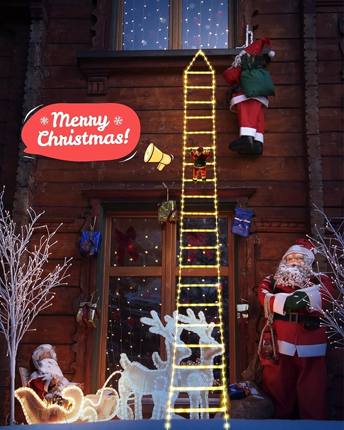 Toodour LED Christmas Lights - 10ft Christmas Decorative Ladder Lights with Santa Claus, Xmas Decorations Light for Indoor Outdoor, Window, Garden, Home, Wall, Xmas Tree Decor - Warm White - Bloomnest