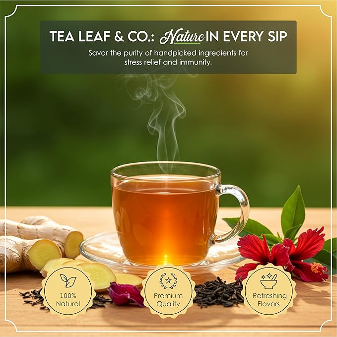 Tea Leaf & Co. Joyful 3 Pack Premium Tea Git Combo Box - Contains Sweet Hibiscus, English Breakfast Black & Turmeric Ginger Herbal Teas - Perfect for Premium Gifting (3Oz) - Bloomnest