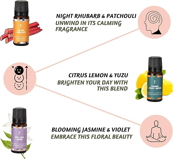 Folkulture Essential Oils for Diffusers | Oil Diffuser Essential Oil Set of 6 Fragrance Oil | Diffusers Oil Scents for Home | Fragrance Oil for Diffusers | Patchouli, Jasmine, Rose - Bloomnest