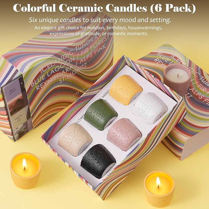 Viyffo Scented Candle Set of 6, Natural Soy Wax with Essential Oils, Long Lasting Aromatherapy Candles in Small Ceramic Jars, Perfect for Home, Relaxation, Meditation, Bath & Holiday Gifts - Bloomnest