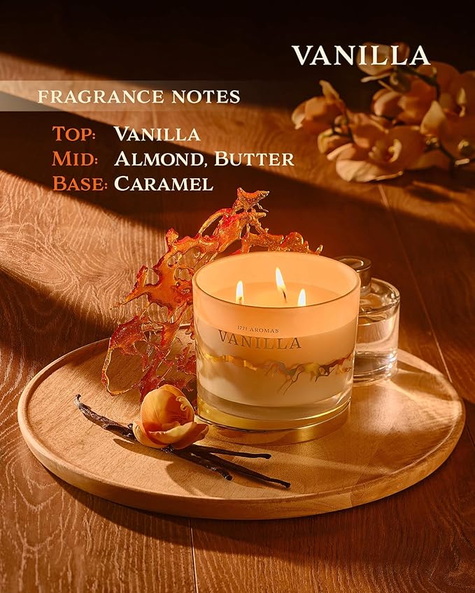 Vanilla Scented Candles - 100% Natural Soy Wax - Large 3 Wick Jar Candle - Up to 50 Hours Burning Time - Candles for Home - Gift-Ready Candle for Men & Women - Aromatherapy Candles - Bloomnest